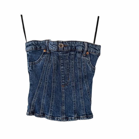 H&M Tops - H&M Divided Blue Denim Zip Up Corset Crop Top Women’s Size XXS 99% Cotton
